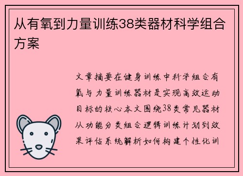 从有氧到力量训练38类器材科学组合方案
